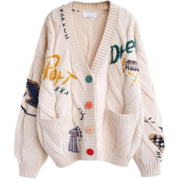 NWT Women's Button Down V Neck Embroidered Cardigan Sweater Embellished - Picture 1 of 16